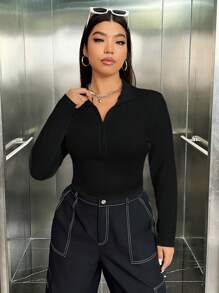 SHEIN EZwear Camiseta De Manga Larga Con Cuello Vuelto Y Talla Grande Para Mujer