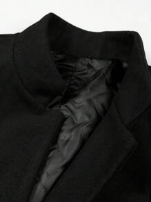 男士长袖立领单排扣大衣，适合秋冬季穿着 - 黑色 - 查看 5