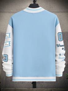 Manfinity EMRG Loose Fit Men's Color Blocked Baseball Jacket With Letter Print - Baby Blue - View 3