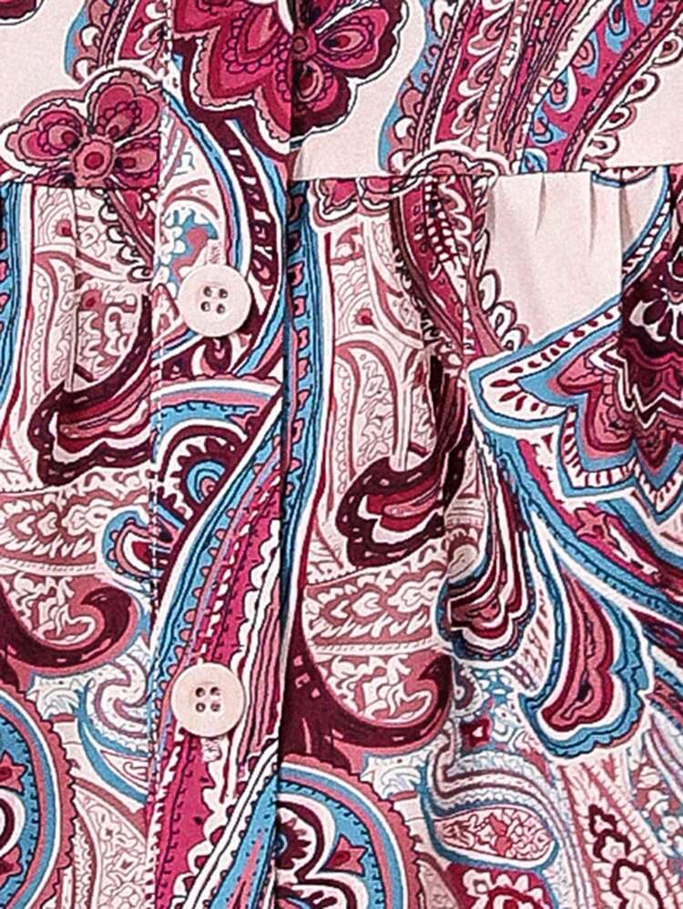 Ladies' Paisley Print Roll Sleeve Shirt Dress Winter Beach