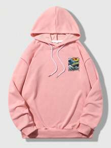 ROMWE MEN Street Life 男式油畫口號印花帶束口連帽衛衣 - 粉色 - 查看 2