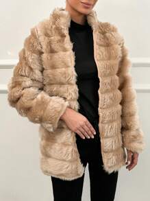 EURMUSE Open Front Fuzzy Coat - Champagne - View 5