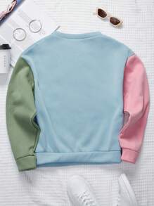 EURMUSE Colour Block Drop Shoulder Thermal Pullover - Multicolor - View 2