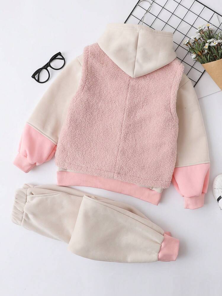 Tween Girls' Winter Casual Color Block Sweatshirt And Matching Pants, And A Plush Vest Set