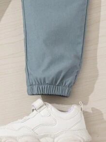 Bộ 2 áo sơ mi dệt cổ đứng thường ngày cho bé trai và quần chun, vải nỉ, dày - Nhiều màu - Xem 3