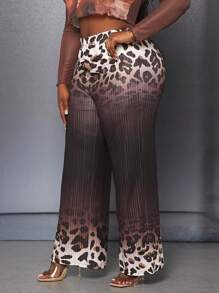 Slaydiva Plus Leopard Print Flare Leg Pants - Brown - View 4