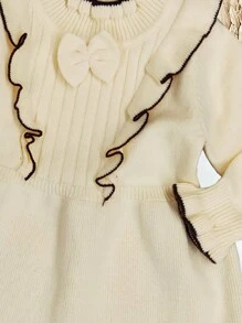 女嬰蝴蝶結荷葉邊毛衣連身裙 - 杏色 - 查看 5