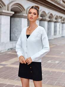 SHEIN Unity Women's Floral Embroidery Cardigan - White - View 7