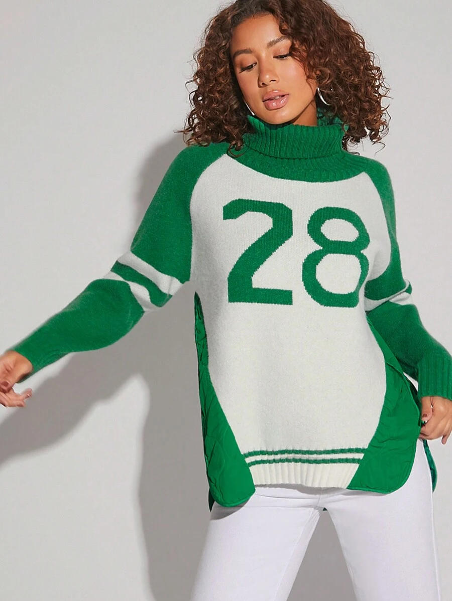 Hauture Number Pattern Turtleneck Sweater