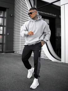 Sweat À Capuche À Épaules Tombantes Et Poche Kangourou Pour Homme