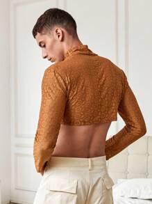 Manfinity Fever City Men's Stand Collar Lace Cropped Long Sleeve T-shirt - Yellow - View 2