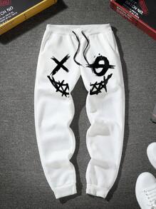 Manfinity Homme Men's Fun Expression Printed Drawstring Joggers - White - View 1