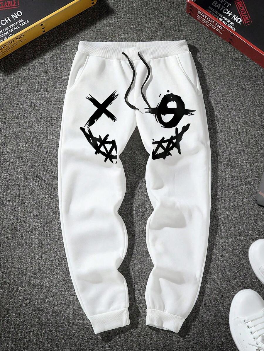 Manfinity Homme Men's Fun Expression Printed Drawstring Joggers - White - View 1
