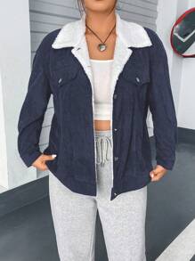 Flirla Plus Size Women's Corduroy Casual Jacket With Collar - Multicolor - View 7