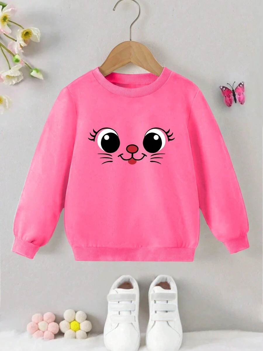 SHEIN Cô gái Hoạt hình In Áo nỉ - Màu Hồng Tươi - Xem 1