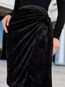 SHEIN Clasi Women's Wrap Tie Skirt - Black - View 4
