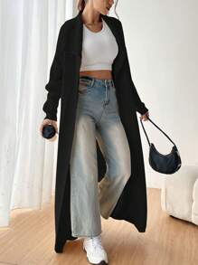 SHEIN EZwear Women's Fashion Solid Color Long Cardigan