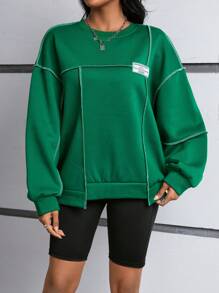 SHEIN EZwear Áo nỉ hở vai có lót nhiệt dành cho nữ với đường khâu tinh tế - màu xanh lá - Xem 5