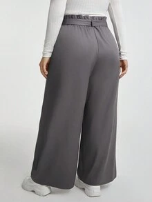 SHEIN Essnce 大尺碼紙袋腰寬褲 - 灰色 - 查看 2