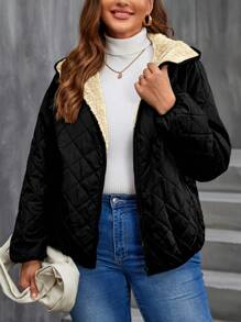 SHEIN LUNE 大尺碼女式連帽棉衣 - 黑色 - 查看 1