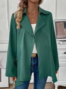 SHEIN LUNE Của phụ nữ Màu thuần Mặt trước Mở áo - xanh quân đội - Xem 4