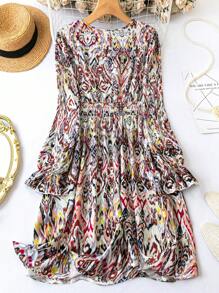 SHEIN LUNE Abito Con Maniche Volant Con Scollo A V Stampato Floreale Taglie Forti
