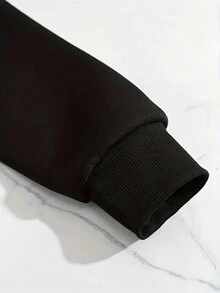 Men's Hoodie With Floral And Text Print - Black - View 4