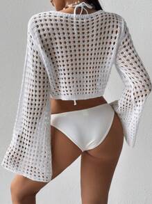 SHEIN Swim Summer Ladies' Hollow Out Kimono - White - View 2