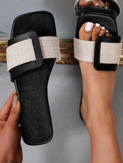 女士夏季外穿时尚百搭女童平底拖鞋女童拼色简约时尚平底拖鞋度假沙滩罗马凉鞋