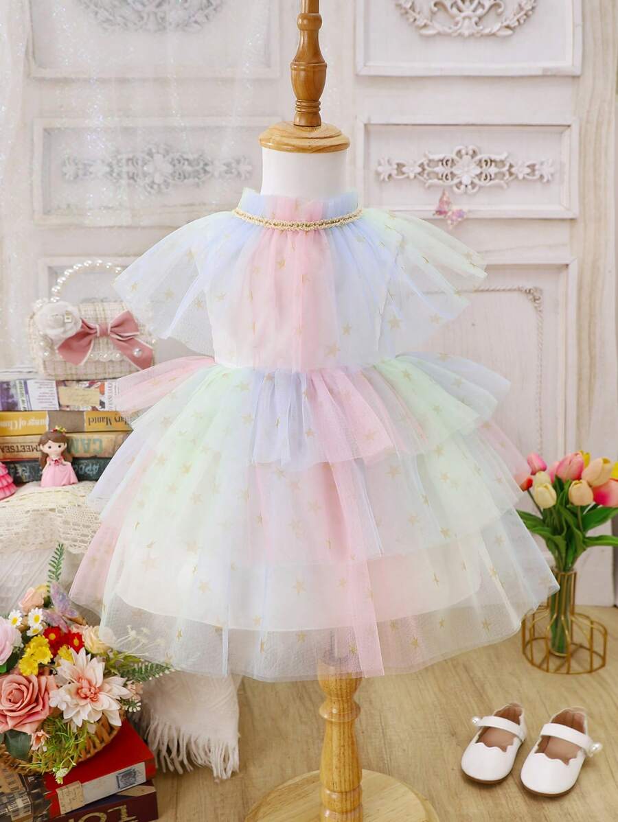 嬰兒女童多色多層紗裙禮服裙 - 彩色 - 查看 1