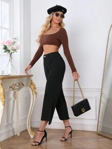 SHEIN Privé بنطال جينز نسائي واسع اللون مع جيوب مائلة