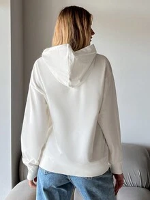 Cottnline Skull & Floral Print Drop Shoulder Hoodie - White - View 2