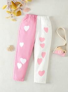 Toddler Girls' Casual & Comfortable Heart Patchwork Jeans With Embossed Pattern - Multicolor - View 1