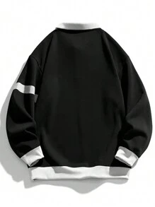 Aesthetic Post 男款大尺碼對比拼接釦口開衩衛衣 - 黑與白 - 查看 2