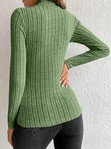SHEIN Tall Đồ đan Ribbed Tay áo dài Áo thun - màu xanh lá - Xem 2