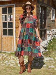 SHEIN VCAY Của phụ nữ Kích thước lớn Khối màu Vòng cổ Đầm - Nhiều màu - Xem 6