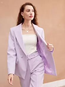 MOTF PREMIUM WOVEN WOMEN'S SOLID PEAK COLLAR BLAZER - Mauve Purple - View 8