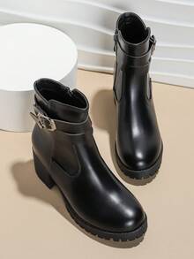 女性時尚粗跟靴子 - 黑色 - 查看 5