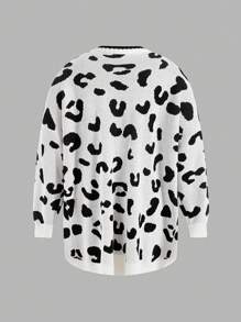 SHEIN CURVE+ Plus Size Leopard Print Paneled Edge Drop Shoulder Cardigan - White - View 2