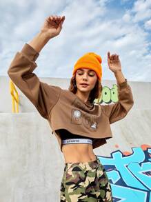 Streetz SHEIN Sport 文字印花帽衫短版連帽衫 - 咖啡棕 - 查看 4
