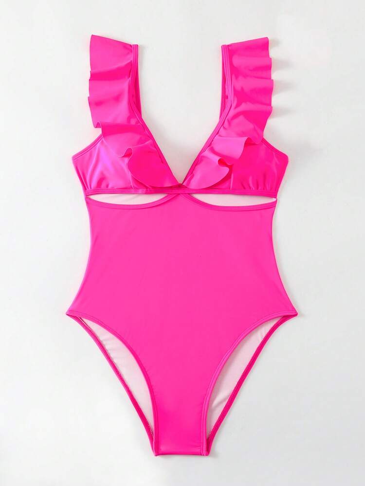 Women'S Ruffle Trim Cut-Out One-Piece Swimsuit Summer