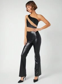 Hauture Eén schouder Doorschijnend PU Jumpsuits