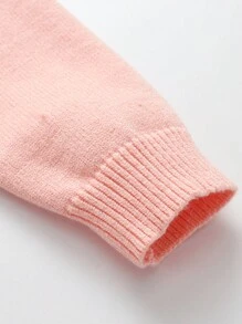 SHEIN Girls' Letter Embroidery Sweater With Ruffle Hem, For Tweens - Pink - View 5