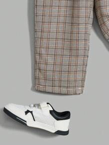 SHEIN 2 件套年轻男孩纯色高领毛衣和格子保暖衬里裤子，加厚 - 彩色 - 查看 4