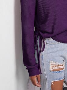 SHEIN Essnce Của phụ nữ Màu thuần Bên Dây rút Áo thun - Màu tím - Xem 5