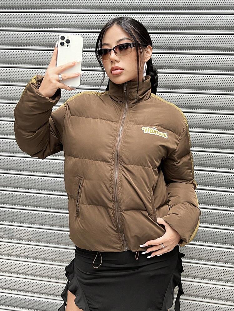 Women's Stand Collar Patchwork Vintage Printed Padded Coat