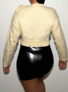 Zolique Women'S Drop Shoulder Rabbit Pattern Long Sleeve Sweater Knit Pullover Fall Winter Outfit - Apricot - View 2