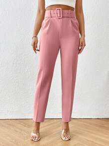 Aveloria Modichic Solid Casual Belted Pants With Slant Pockets  Fall Cloth For Women - Pink - View 6