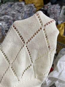 SHEIN LUNE 刺繡拼接空心針織衫 - 白色 - 查看 7