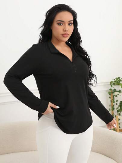 SHEIN Rhythm Era Plus Size Half Zipper Long Sleeve Sports T-shirt